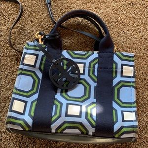 Tory Burch canvas tote blue/green